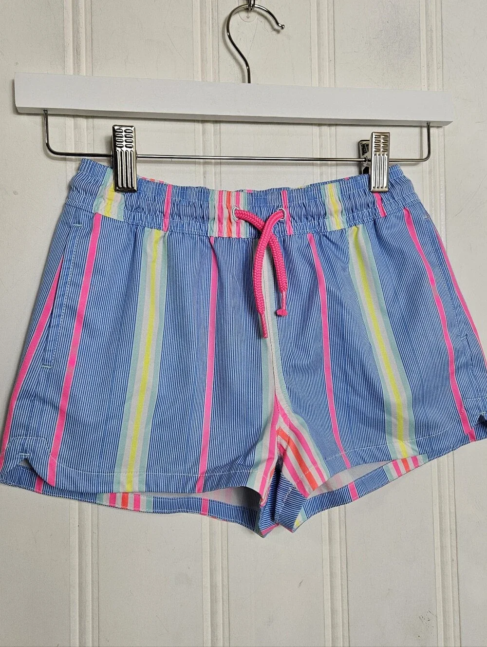 Vineyard Vines Girls Chappy Shorts S 7-8 Seersucker Swim Neon Stripe Blue Pink
